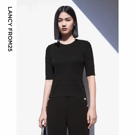 LANCY/朗姿2023秋季新款高领长袖毛针织衫女宽松打底外穿毛衣女商品大图