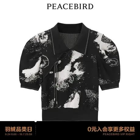 【商场同款】太平鸟女装2023秋季新款新中式纹样线套衫A1EED3303商品大图