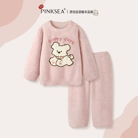 Pinksea秋冬睡衣加厚半边绒保暖女款套装冬季新款粉色可爱家居服商品大图