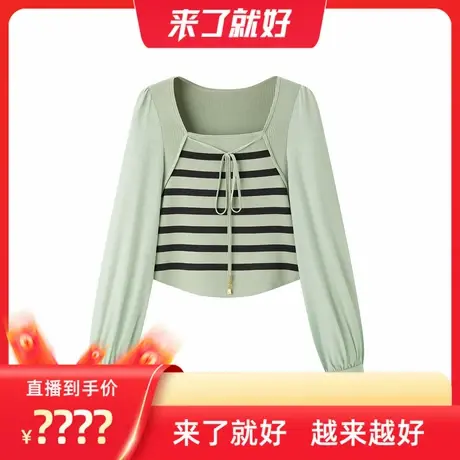 【来了就好】太平鸟韩版时尚宽松休闲拼接上衣A1CDE1613商品大图