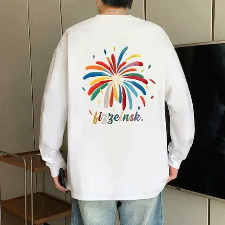 长袖T恤男春秋季2025新款纯棉宽松美式休闲上衣ins潮牌大码打底商品大图