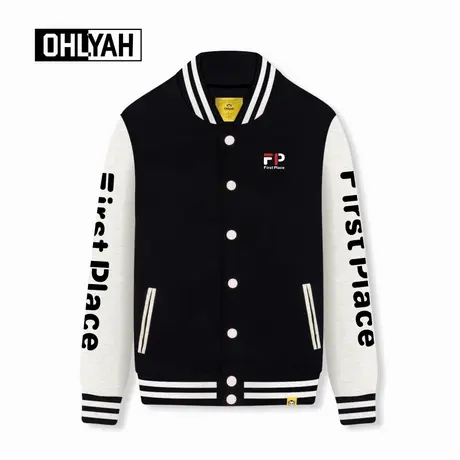 Ohlyah品牌秋冬潮流英文印花美式棒球服男女款青少年开衫卫衣外套商品大图