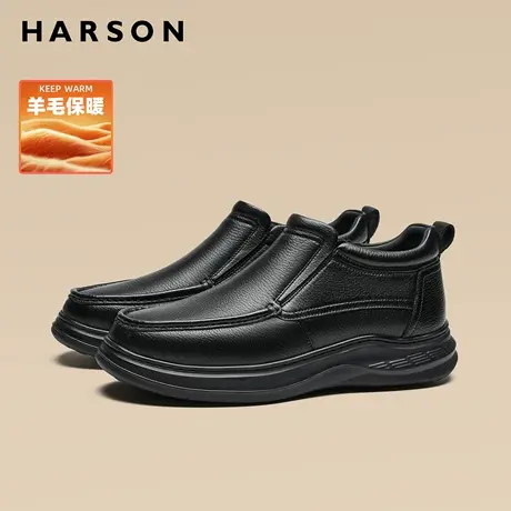 哈森商务棉靴冬季加绒男鞋真皮羊毛爸爸棉鞋保暖高档鹿皮短靴子男商品大图