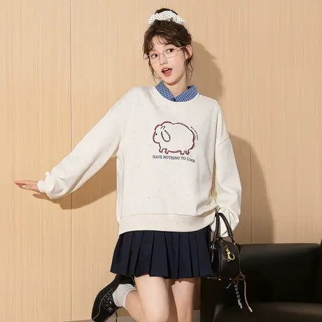 唐狮秋款卫衣女时尚卡通图案设计感圆领长袖卫衣高级感洋气TM图片