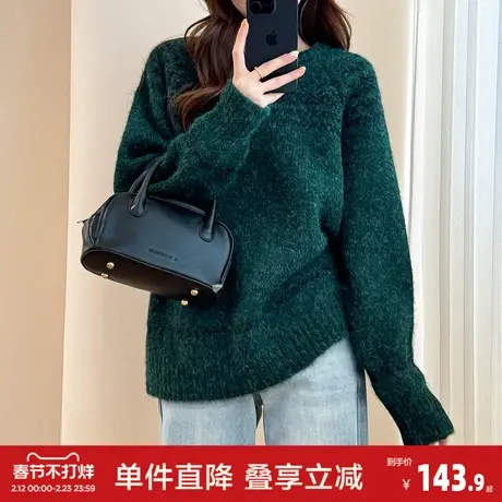 唐狮秋冬复古费尔岛图案圆领套头毛衣女气质显瘦高级感针织衫图片