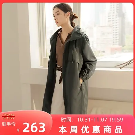 桔熊秋季宽松自留防泼水高领通勤连帽中长款风衣外套女大码EA2756图片