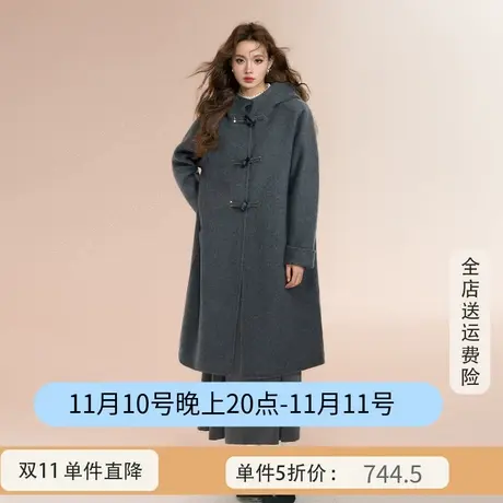 othermix100%绵羊毛双面呢大衣女2023秋冬新款宽松中长款毛呢外套图片