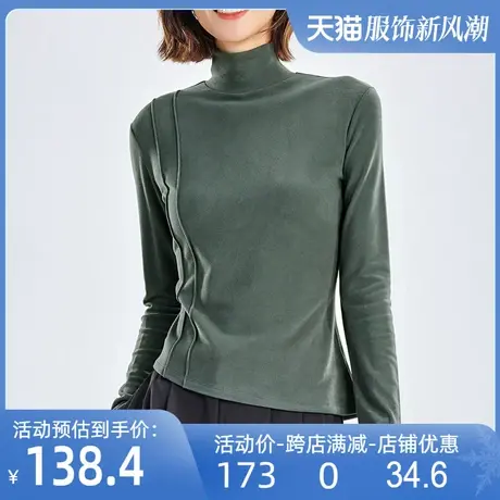 纯色羊毛保暖发热双面磨毛内搭打底衫女秋冬高领不规则平纹针织衫商品大图