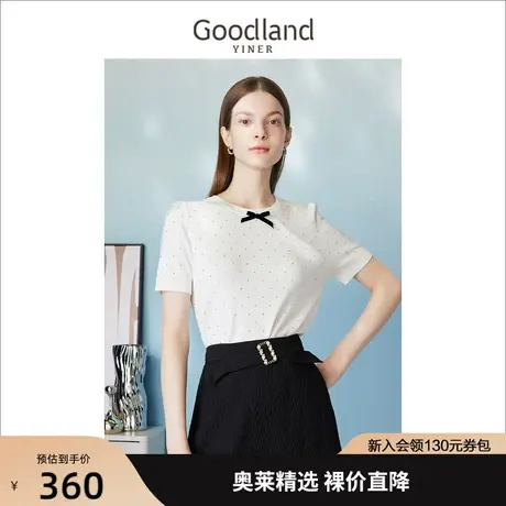 【自然调色盘】音儿美地女装2023夏季新款蝴蝶结短袖针织衫套头图片