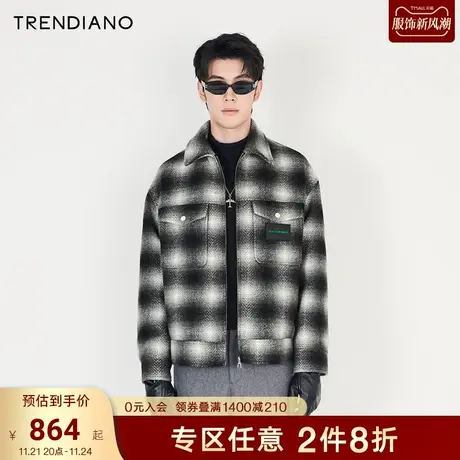 TRENDIANO官方男装冬季新款格子毛呢大衣外套男商品大图