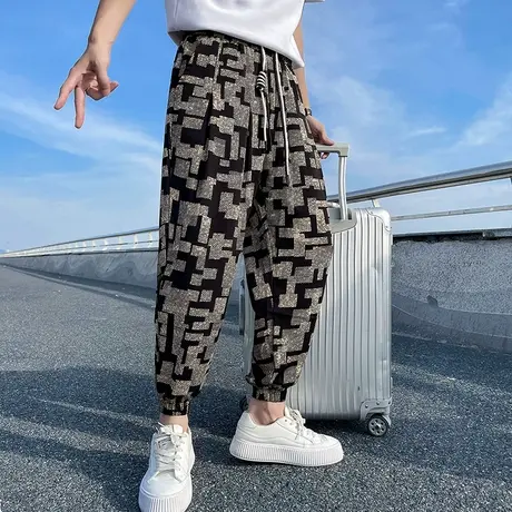 夏季男休闲裤九分裤裤子花色哈伦裤宽松网红束腿潮流束脚运动卫裤商品大图
