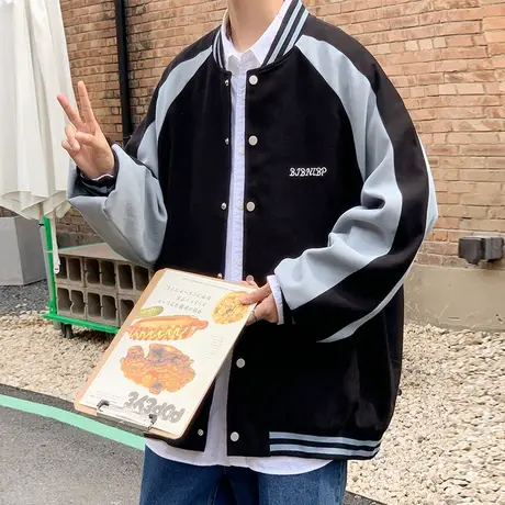 高街美式棒球服男春秋季ins潮牌港风休闲运动宽松飞行员夹克外套商品大图