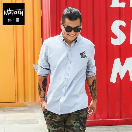 伟臣潮牌大码男装春装长袖衬衫肥佬男士加肥加大宽松牛津纺衬衫男商品大图