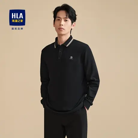 HLA/海澜之家高周波印花POLO衫2023秋季天丝珠地保暖火山岩长袖男商品大图