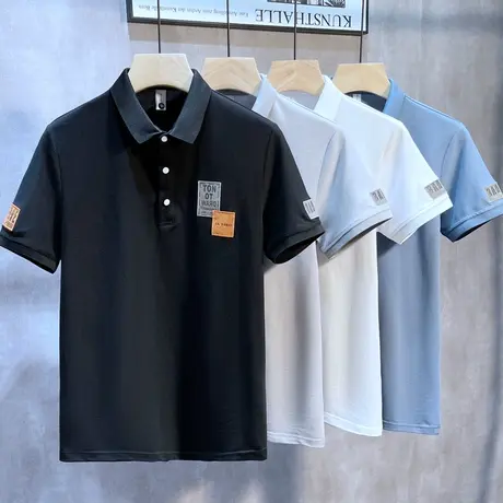 2025夏季衬衫领短袖T恤有带领潮流POLO衫保罗翻领潮牌衣服男体恤商品大图