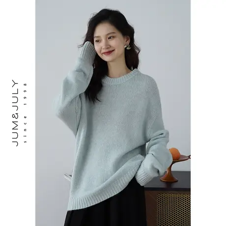 嘉茱莉2023秋冬新款羊毛套头毛衣女短款宽松针织衫圆领打底衫图片