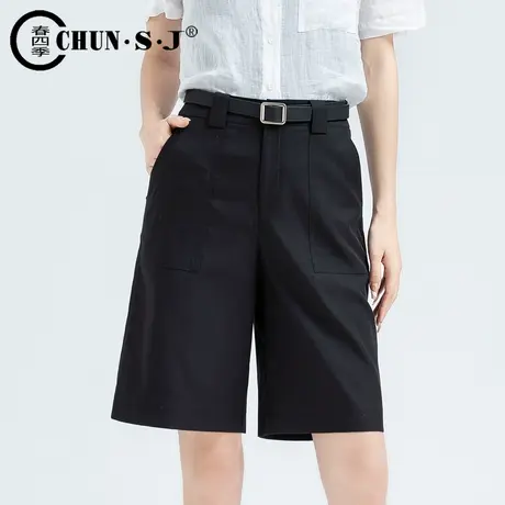 天丝棉黑色短裤女夏天薄款西装五分裤2023新款休闲a字阔腿5分中裤商品大图