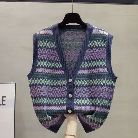 v领针织开衫马甲背心女2023秋装新款宽松外穿马夹外搭毛衣坎肩潮商品大图