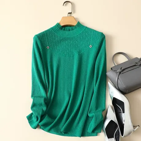 清仓！秋冬新款蕾丝拼接半高领女士内搭针织显瘦洋气打底衫毛衣女商品大图