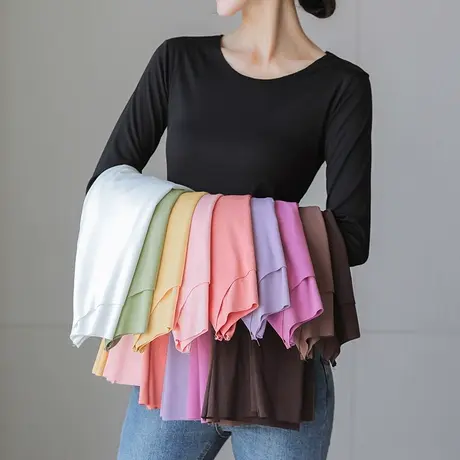 莫代尔打底衫女长袖T恤2023春秋大码内搭薄款半高领紧身黑色上衣图片