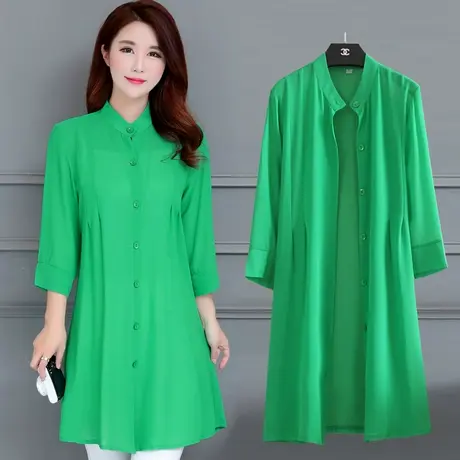 防晒衣女中长款夏季新款雪纺开衫薄款纯色披肩春秋外搭七分袖外搭商品大图