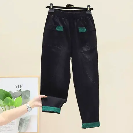 高腰贴布牛仔裤女秋季新款宽松显瘦哈伦裤大码休闲萝卜九分垮裤潮图片