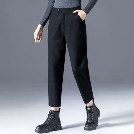 黑色毛呢裤子女秋冬2024新款冬季加厚羊毛女裤休闲九分萝卜哈伦裤商品大图