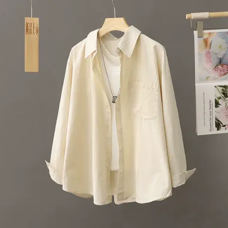 早秋季长袖休闲衬衫女开衫2024新款秋季外搭衬衣外套宽松百搭上衣商品大图