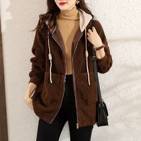 连帽外套女秋冬季新款宽松加大码女装中老年妈妈休闲减龄显瘦大衣图片