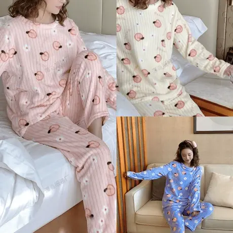 2023秋冬新款水蜜桃印花家居套装珊瑚绒桃子暖暖套装家居服套装女商品大图