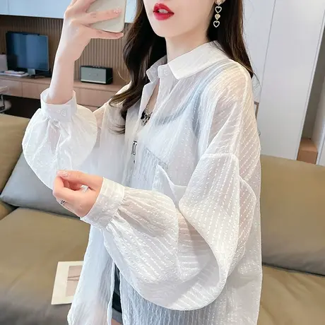 衬衫防晒衣女2023新款夏季韩版宽松大码冰丝薄款透气休闲开衫外套商品大图