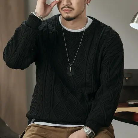 复古长袖毛衣休闲毛衣男宽松慵懒风定制精梳混纺睛纶百搭棉毛衣商品大图