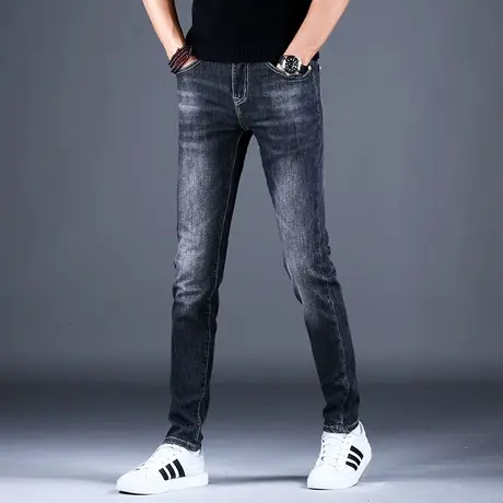 男士高端潮牌灰色牛仔裤男款秋冬季弹力修身小脚裤子2023新款休闲商品大图