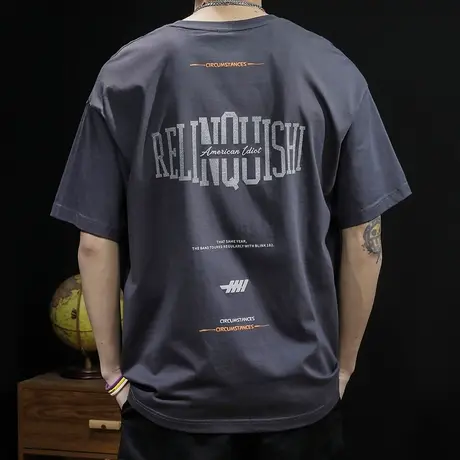 夏季纯棉短袖t恤男宽松胖子大码ins潮牌加肥加大男士半袖印花体恤商品大图