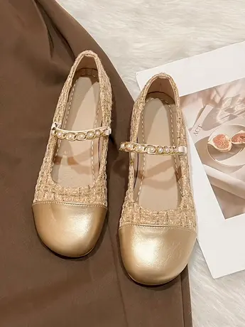 单鞋女小香风平底鞋2023新款春秋玛丽珍晚晚风温柔鞋配裙子豆豆鞋商品大图