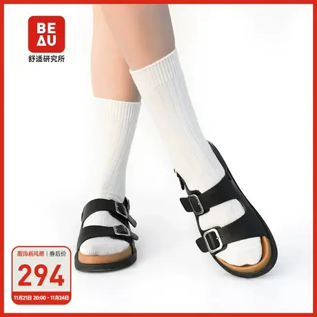 【章若楠同款】BEAU黑色防水勃肯凉鞋女2023新款百搭不累脚凉鞋商品大图