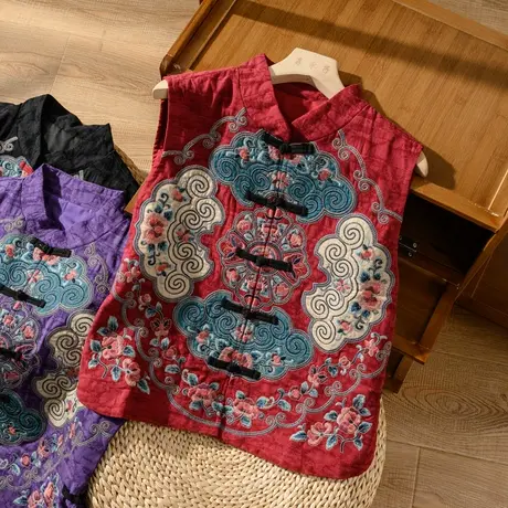 文艺复古刺绣中国风马甲棉麻背心坎肩宽松改良唐装女2022冬季新款图片