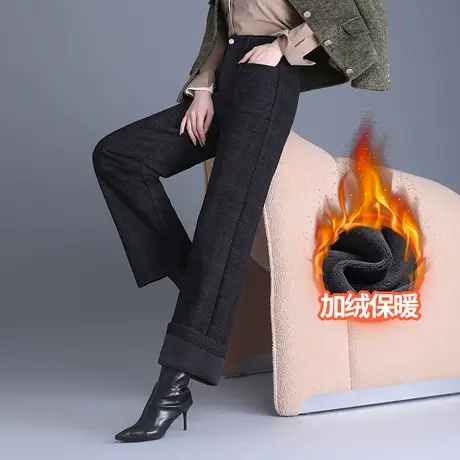 加绒阔腿裤女秋冬2023新款高腰垂感显瘦羊毛呢直筒裤通勤气质长裤商品大图