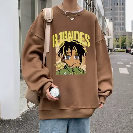 美式复古重磅圆领卫衣男春秋季2024新款潮牌卡通男生打底衫内搭款商品大图