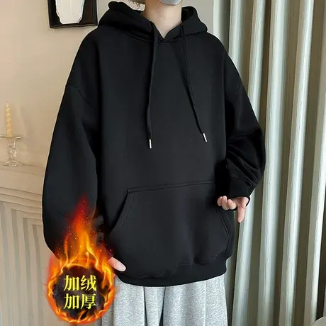 连帽卫衣男秋冬季加绒外套美式潮牌男生2023新款oversize重磅秋装商品大图