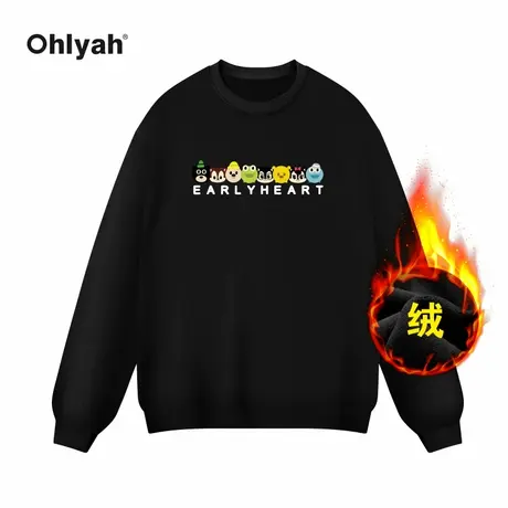 Ohlyah春季新款卡通松鼠印花圆领无性别卫衣男女同款潮牌加绒上衣商品大图