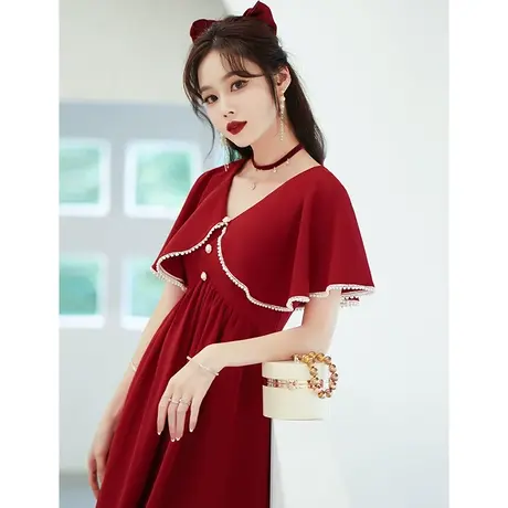 孕妇敬酒服新娘2024新款春秋法式结婚礼服女小个子平时可穿遮肚子图片