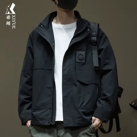 希越美式工装连帽外套男2025春秋潮牌宽松大码男士高级感运动夹克商品大图