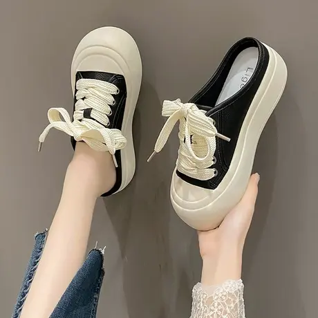 超火厚底包头半拖鞋女外穿2024春夏季新款爆款大头小白鞋凉拖鞋子商品大图