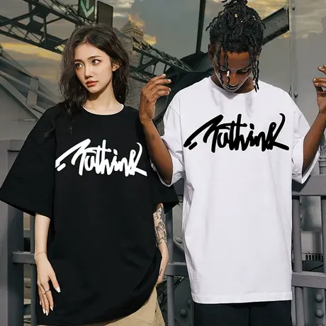 美式国潮字母短袖T恤男潮牌宽松嘻哈情侣装圆领大码半袖男款夏季商品大图