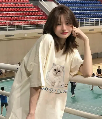 杏色纯棉短袖t恤女夏季2023新款宽松港味chic潮牌美式复古上衣服图片