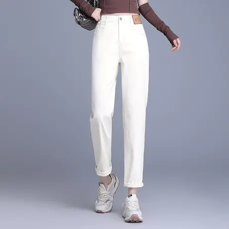 2024春季新款白色哈伦裤女百搭休闲牛仔裤长裤老爹裤萝卜裤男友裤图片