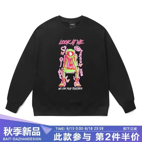国潮潮牌圆领卫衣初秋设计感撞色宇航员嘻哈男友风长袖休闲上衣棉商品大图