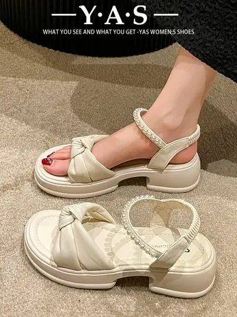 配裙子外穿凉鞋女夏季2024年新款百搭厚底女鞋软底松紧带时装凉鞋商品大图