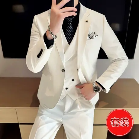 男士通勤西装外套时尚商务休闲英伦西服三件套装新郎伴郎结婚礼服商品大图
